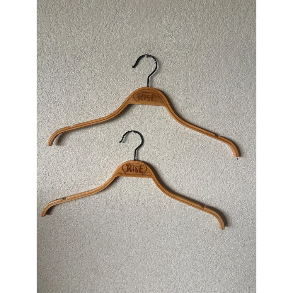 Rise Bamboo Wood Clothing Hangers Set of 2 Natural Brown with Non-Slip‎ Grips